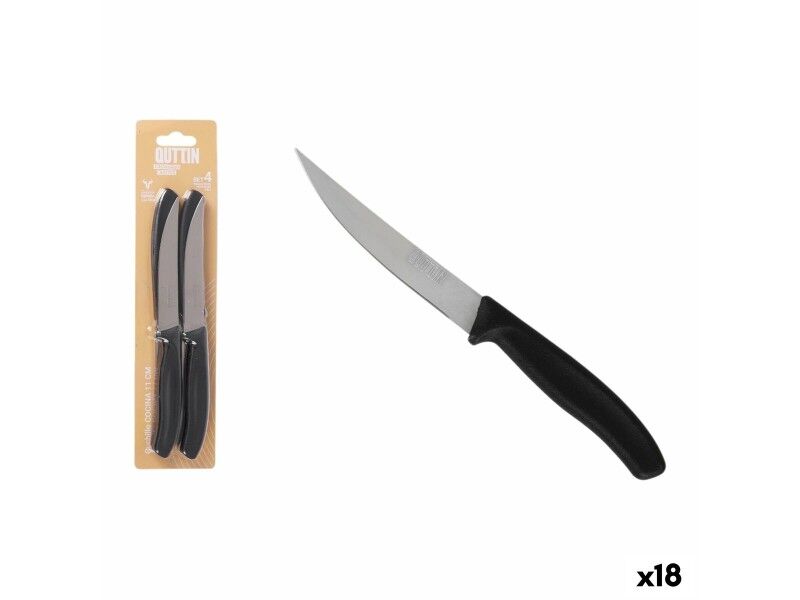 Zestaw Noży do Mięsa Quttin 11 cm Czarny Srebrzysty Stal nierdzewna 4 Części (18 Sztuk)
