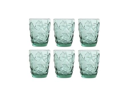 Zestaw kieliszków Home ESPRIT Turkusowy Szkło Śródziemnomorski Z reliefem 290 ml (6 Sztuk)