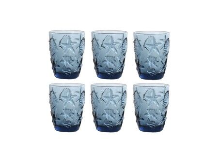 Zestaw kieliszków Home ESPRIT Niebieski Szkło Śródziemnomorski Z reliefem 290 ml (6 Sztuk)