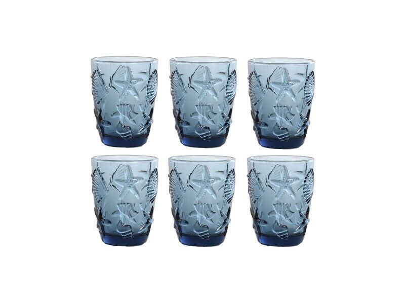 Zestaw kieliszków Home ESPRIT Niebieski Szkło Śródziemnomorski Z reliefem 290 ml (6 Sztuk)