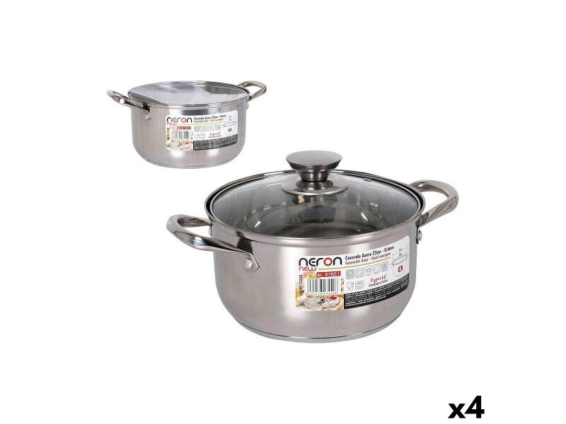 Garnek z Pokrywką Quttin New neron Stal 4 L Ø 22 cm 30 x 22 x 12 cm (4 Sztuk)