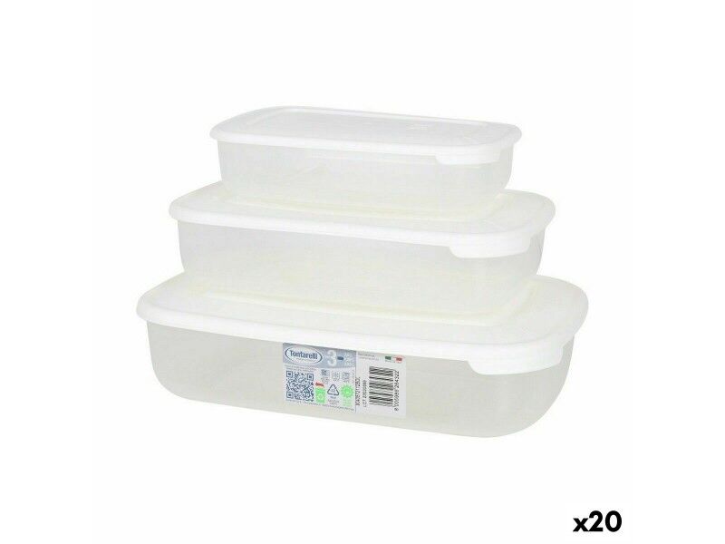 Set 3 Pojemników na Lunch Tontarelli Family Biały Prostokątny 29,6 x 19,8 x 7,7 cm (20 Sztuk)