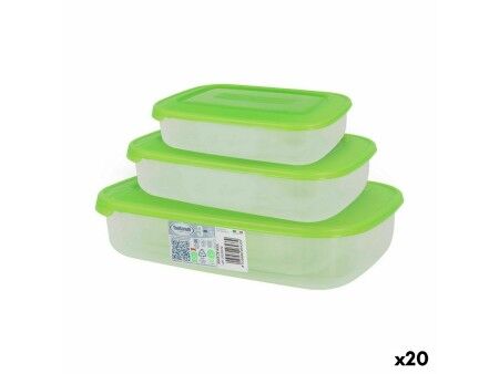 Set 3 Pojemników na Lunch Tontarelli Family Kolor Zielony Prostokątny 29,6 x 19,8 x 7,7 cm (20 Sztuk)