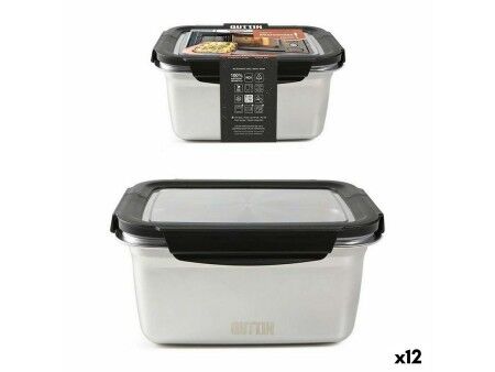 Hermetyczne pudełko na lunch Quttin Prostokątny Stal nierdzewna Srebrzysty Stal 2,6 L (12 Sztuk)