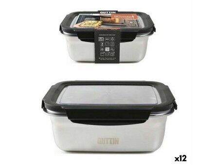 Hermetyczne pudełko na lunch Quttin Prostokątny Stal nierdzewna Srebrzysty Stal 1,8 L (12 Sztuk)