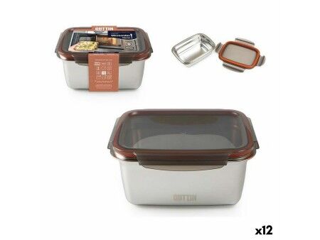 Hermetyczne pudełko na lunch Quttin Prostokątny Stal nierdzewna Srebrzysty Stal 2,6 L (12 Sztuk)