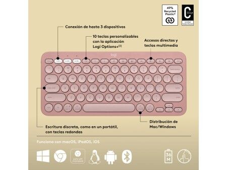 Klawiatura Bezprzewodowa Logitech K380s Różowy Qwerty Hiszpańska