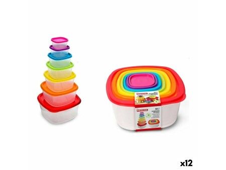 Set Pojemników na Lunch Privilege Wielokolorowy Układane w stosy Kwadratowy 7 Części (12 Sztuk)