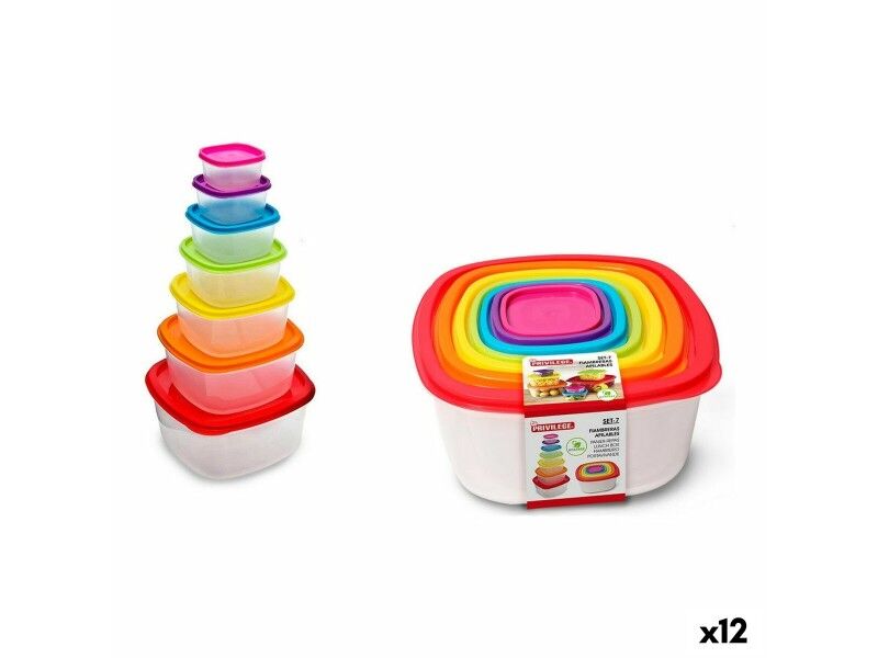 Set Pojemników na Lunch Privilege Wielokolorowy Układane w stosy Kwadratowy 7 Części (12 Sztuk)