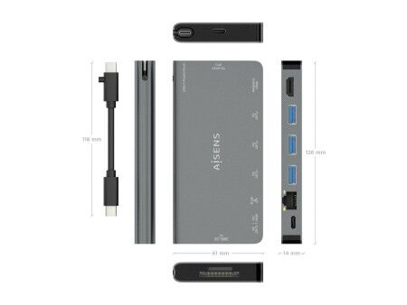 HUB USB Aisens ASUC-8P015-GR Szary Wielokolorowy (1 Sztuk)