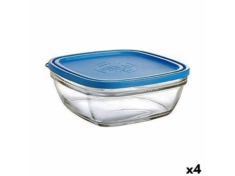 Kwadratowe pudełko na lunch z pokrywką Duralex FreshBox Niebieski 3 L 23 x 23 x 9 cm (4 Sztuk)