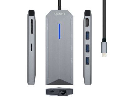 HUB USB Aisens ASUC-8P004-GR Szary 100 W 4K Ultra HD (1 Sztuk)