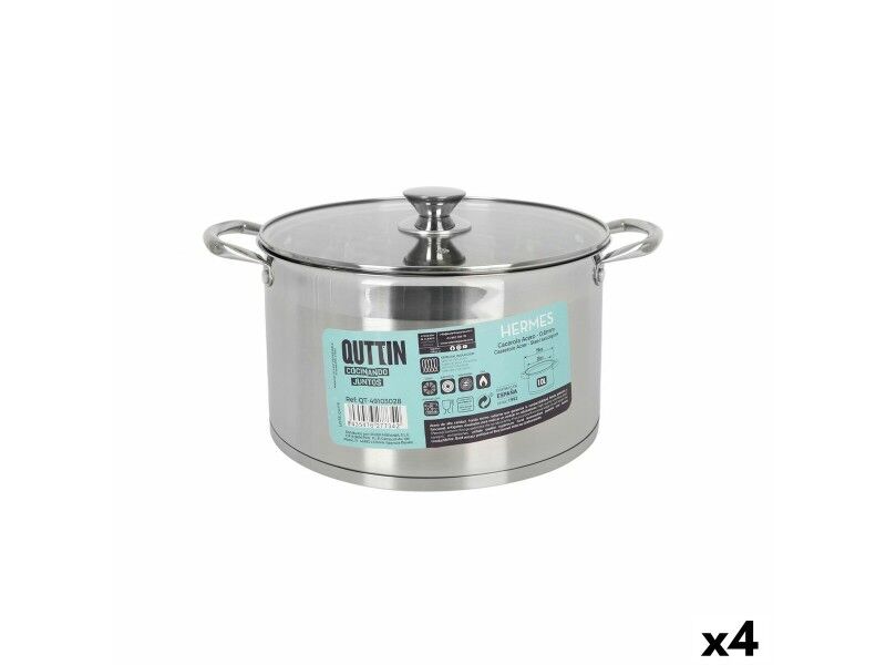 Garnek ze Szklaną Przykrywką Quttin Hermes Stal 10 L (4 Sztuk)