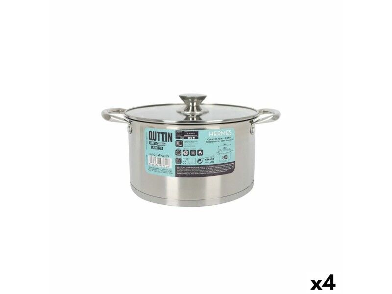 Garnek ze Szklaną Przykrywką Quttin Hermes Stal 5,5 L (4 Sztuk)