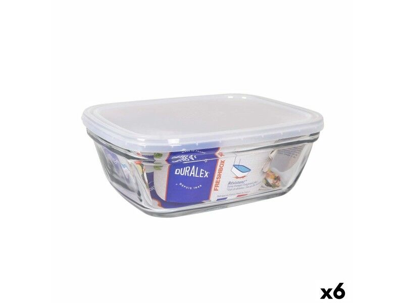 Prostokątne pudełko na lunch z pokrywką Duralex Freshbox Przezroczysty 1,7 L 21,5 x 16,5 x 8 cm (6 Sztuk)