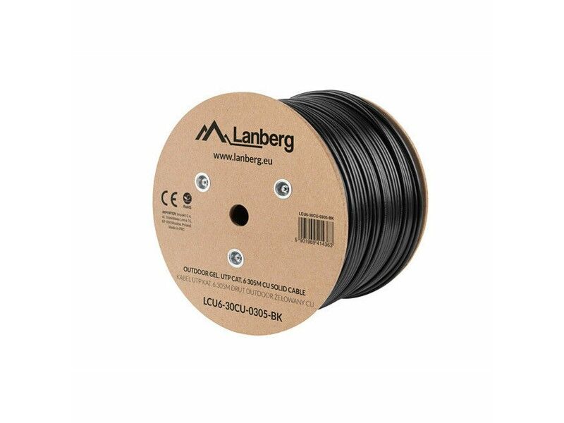 Kabel Sieciowy Sztywny UTP Kategoria 6 Lanberg LCU6-30CU-0305-BK Czarny 305 m
