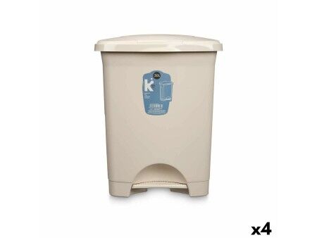 Kosz na Śmieci z Pedałem Beżowy Plastikowy 30 L (4 Sztuk)