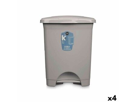 Kosz na Śmieci z Pedałem Szary Plastikowy 30 L (4 Sztuk)