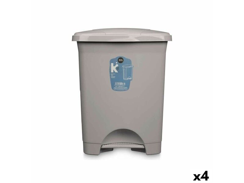 Kosz na Śmieci z Pedałem Szary Plastikowy 30 L (4 Sztuk)