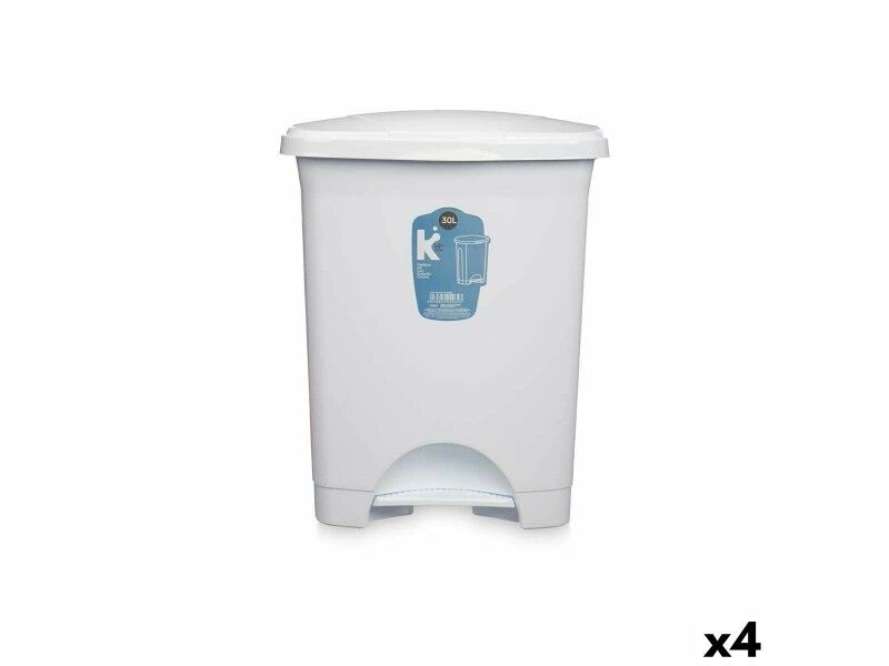 Kosz na Śmieci z Pedałem Biały Plastikowy 30 L (4 Sztuk)