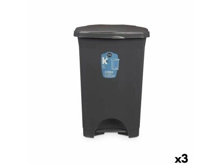 Kosz na Śmieci z Pedałem Antracyt Plastikowy 50 L (3 Sztuk)