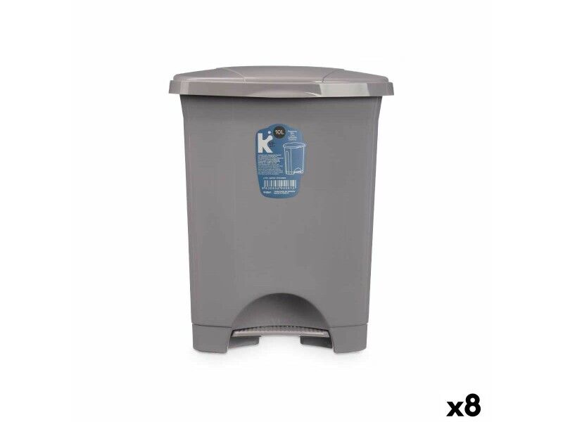 Kosz na Śmieci z Pedałem Szary Plastikowy 10 L (8 Sztuk)