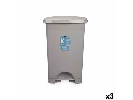 Kosz na Śmieci z Pedałem Szary Plastikowy 50 L (3 Sztuk)