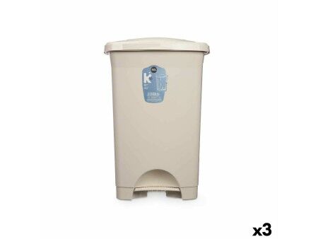 Kosz na Śmieci z Pedałem Beżowy Plastikowy 50 L (3 Sztuk)