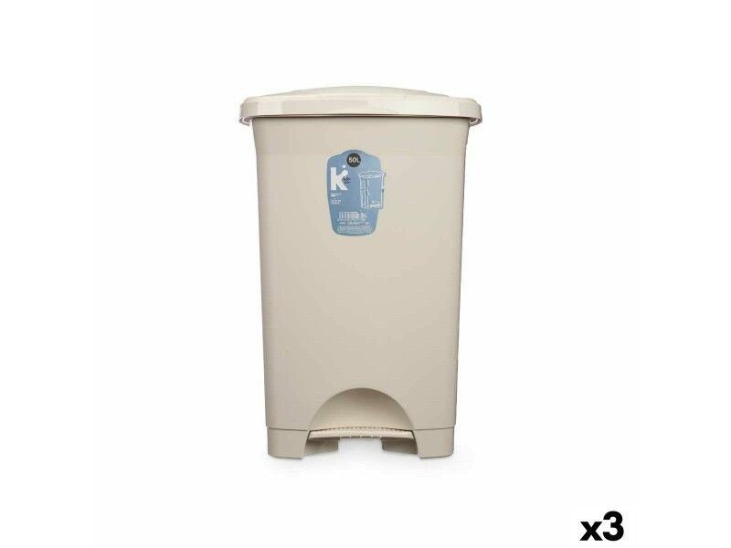 Kosz na Śmieci z Pedałem Beżowy Plastikowy 50 L (3 Sztuk)