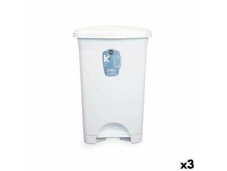 Kosz na Śmieci z Pedałem Biały Plastikowy 50 L (3 Sztuk)