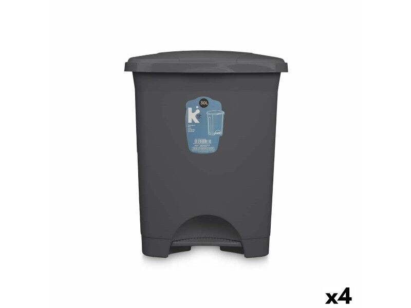 Kosz na Śmieci z Pedałem Antracyt Plastikowy 30 L (4 Sztuk)