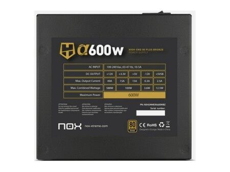 Zasilanie Nox NXHUMMERA600WBZ ATX 600 W 80 Plus Bronze