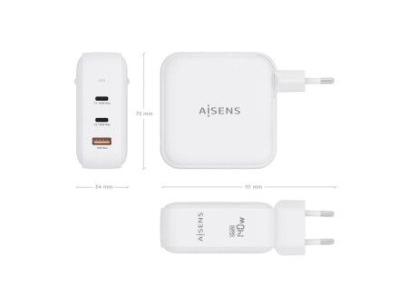 Ładowarka Ścienna Aisens ASCH-140W3P030-W Biały 140 W (1 Sztuk)