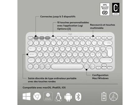Klawiatura Bluetooth z podstawką do tabletu Logitech K380 Francuski Biały AZERTY