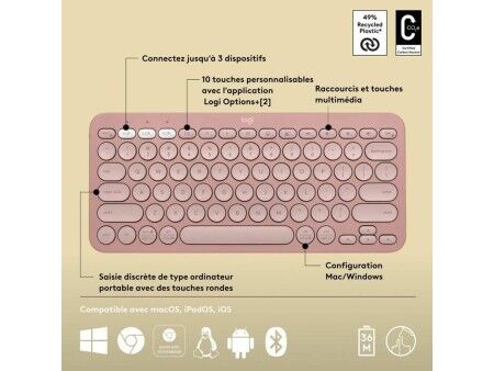 Klawiatura Bluetooth z podstawką do tabletu Logitech K380 Francuski Różowy AZERTY