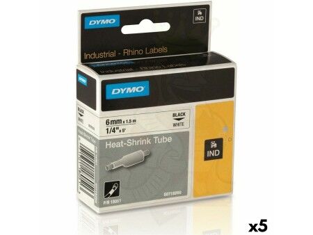 Laminowana Taśma do Drukarki Etykiet Rhino Dymo ID1-6 Biały Czarny 6 x 1,5 mm (5 Sztuk)