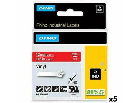 Laminowana Taśma do Drukarki Etykiet Rhino Dymo ID1-12 12 x 5,5 mm Czerwony Biały Nalepki Samoprzylepne (5 Sztuk)