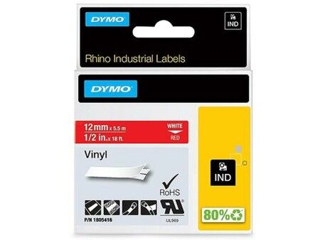 Laminowana Taśma do Drukarki Etykiet Rhino Dymo ID1-12 12 x 5,5 mm Czerwony Biały Nalepki Samoprzylepne (5 Sztuk)