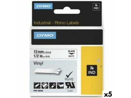 Laminowana Taśma do Drukarki Etykiet Rhino Dymo ID1-12 12 x 5,5 mm Czarny Biały Nalepki Samoprzylepne (5 Sztuk)