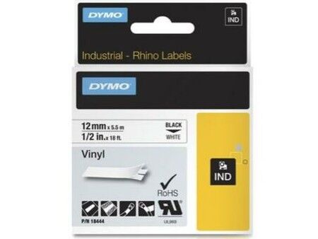 Laminowana Taśma do Drukarki Etykiet Rhino Dymo ID1-12 12 x 5,5 mm Czarny Biały Nalepki Samoprzylepne (5 Sztuk)