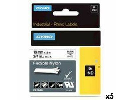 Laminowana Taśma do Drukarki Etykiet Rhino Dymo ID1-19 19 x 3,5 mm Czarny Biały Samoprzylepne (5 Sztuk)