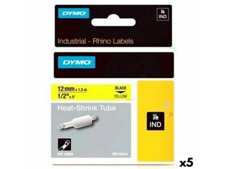 Laminowana Taśma do Drukarki Etykiet Rhino Dymo ID1-12 Żółty Czarny 12 x 1,5 mm (5 Sztuk)