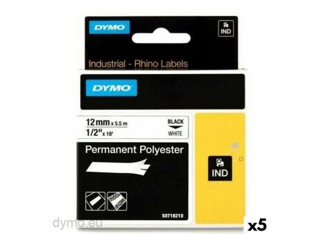 Laminowana Taśma do Drukarki Etykiet Rhino Dymo ID1-12 12 x 5,5 mm Czarny Biały Samoprzylepne (5 Sztuk)