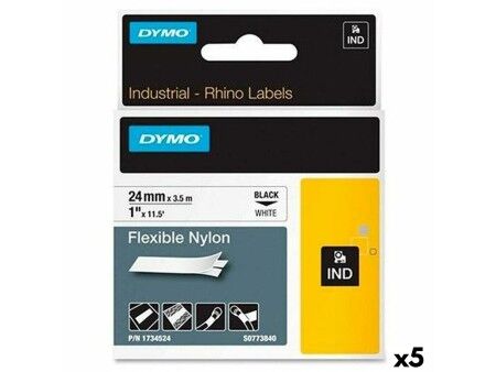 Laminowana Taśma do Drukarki Etykiet Dymo Rhino Czarny Biały (5 Sztuk)