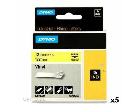 Laminowana Taśma do Drukarki Etykiet Rhino Dymo ID1-12 12 x 5,5 mm Czarny Żółty Nalepki Samoprzylepne (5 Sztuk)