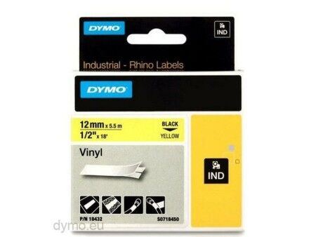 Laminowana Taśma do Drukarki Etykiet Rhino Dymo ID1-12 12 x 5,5 mm Czarny Żółty Nalepki Samoprzylepne (5 Sztuk)