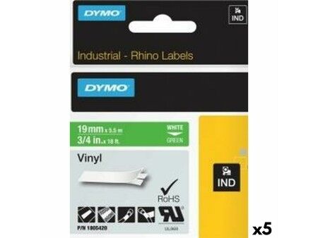 Laminowana Taśma do Drukarki Etykiet Rhino Dymo ID1-19 19 x 5,5 mm Biały Kolor Zielony Nalepki Samoprzylepne (5 Sztuk)