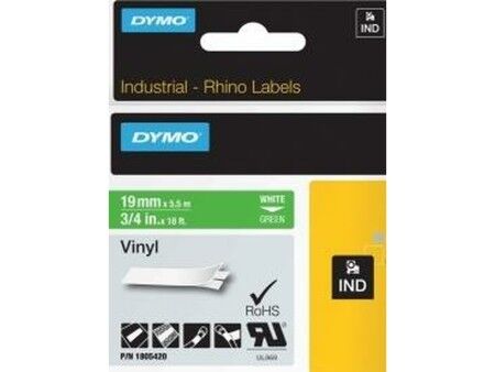 Laminowana Taśma do Drukarki Etykiet Rhino Dymo ID1-19 19 x 5,5 mm Biały Kolor Zielony Nalepki Samoprzylepne (5 Sztuk)