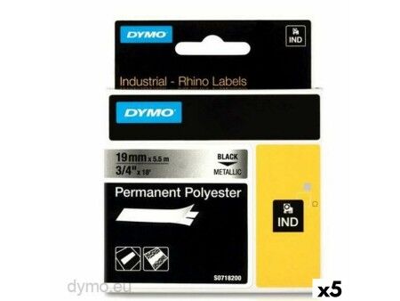 Laminowana Taśma do Drukarki Etykiet Rhino Dymo ID1-19 19 x 5,5 mm Czarny Szary Samoprzylepne (5 Sztuk)