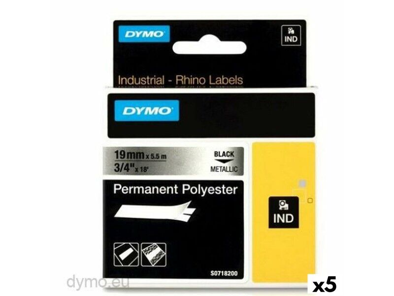 Laminowana Taśma do Drukarki Etykiet Rhino Dymo ID1-19 19 x 5,5 mm Czarny Szary Samoprzylepne (5 Sztuk)